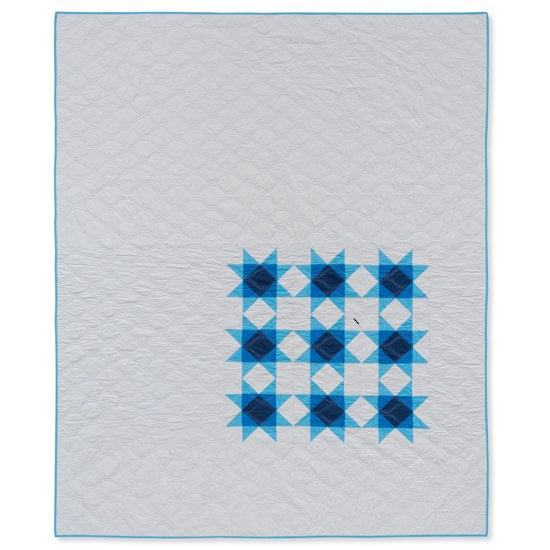 Woven Stars handmade quilt – modern star pattern in blue and gray
