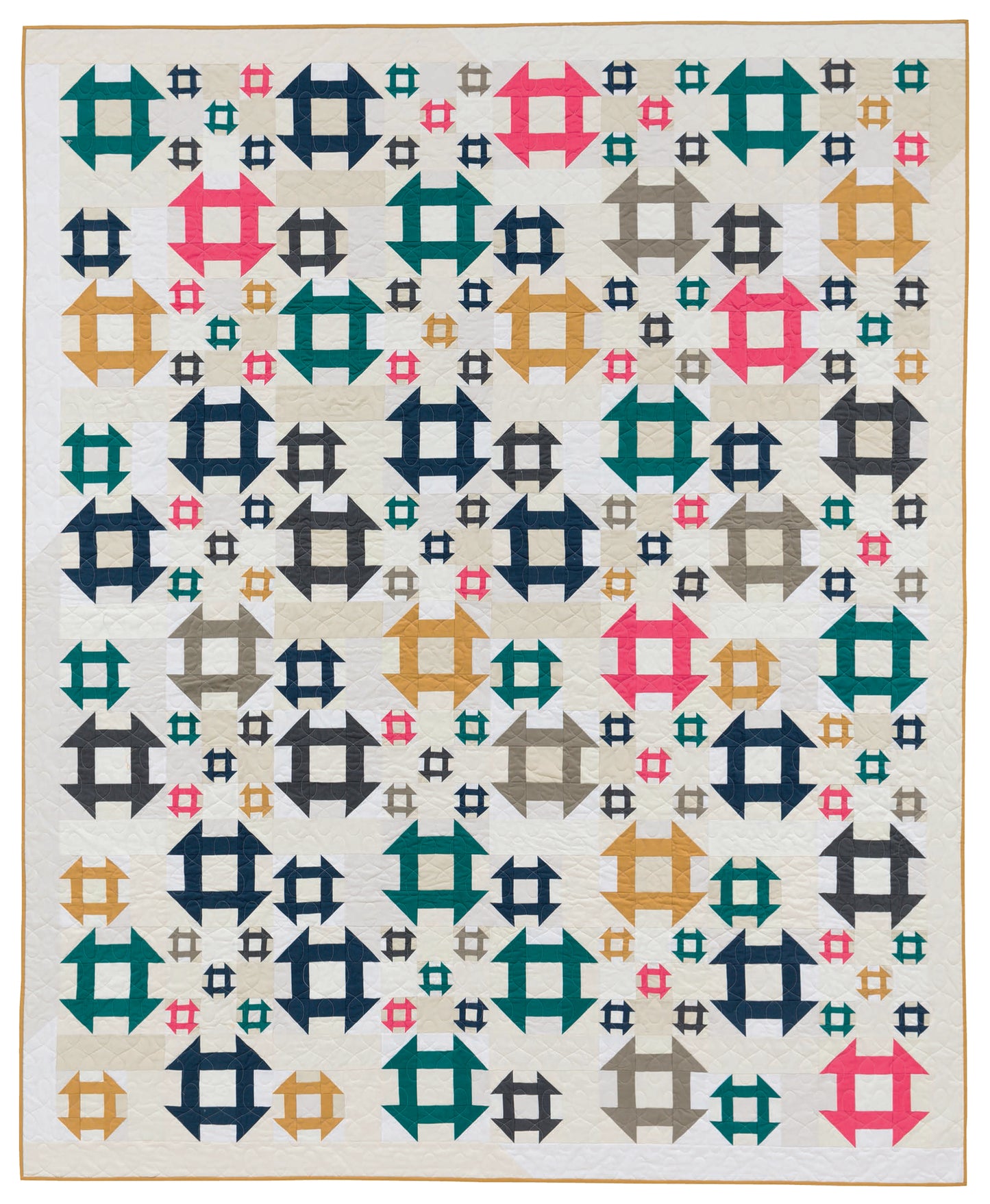 Handmade Churn Dash quilt in modern solids – 79x97 inches