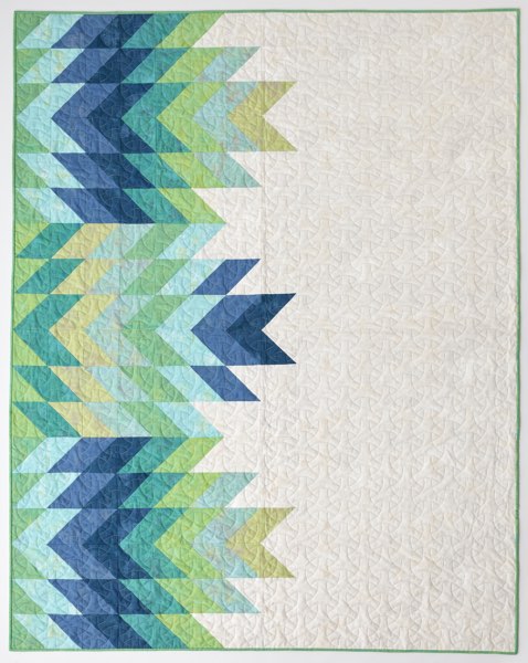 Quill handmade quilt with modern feather design in Grunge solids