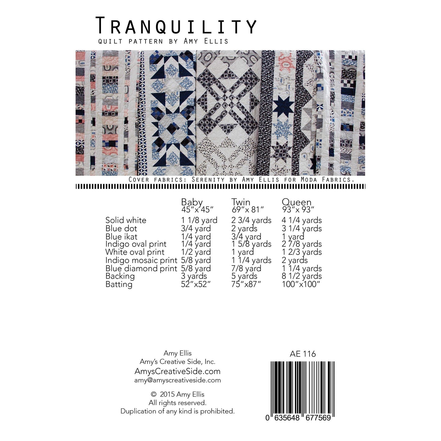 Tranquility Quilt Pattern by Amy Ellis