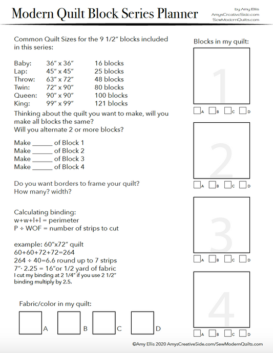 Modern Quilt Block Series Worksheet