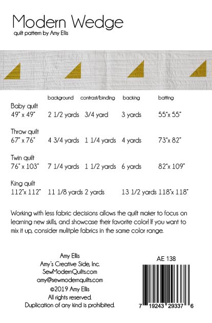 Modern Wedge Quilt Pattern -- Wholesale