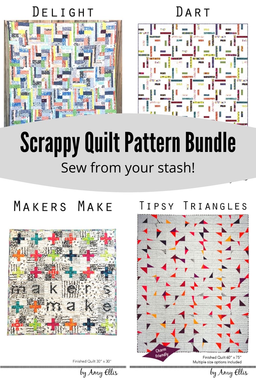 Amy Ellis PDF pattern bundle for stash-friendly quilting